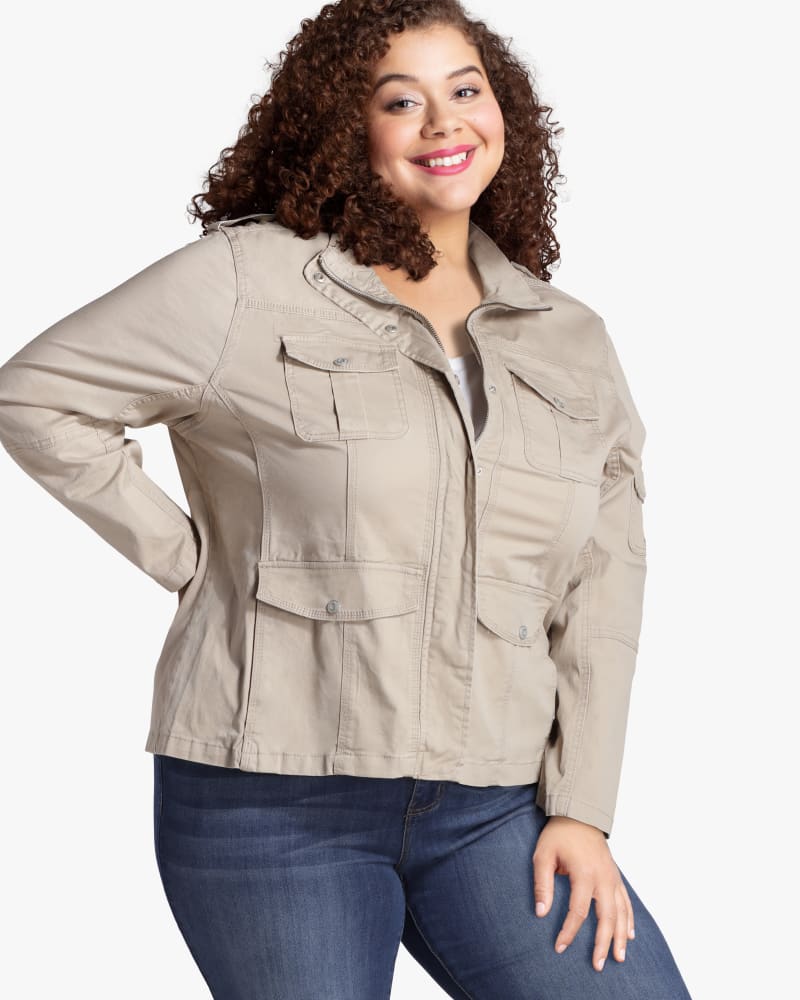 Front of plus size Elegan Utility Jacket by Kensie | Dia&Co | dia_product_style_image_id:115901